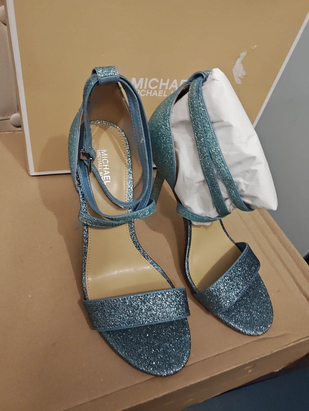 Michael Kors Teal Glitter Ankle-Strap Sandals for Women 7